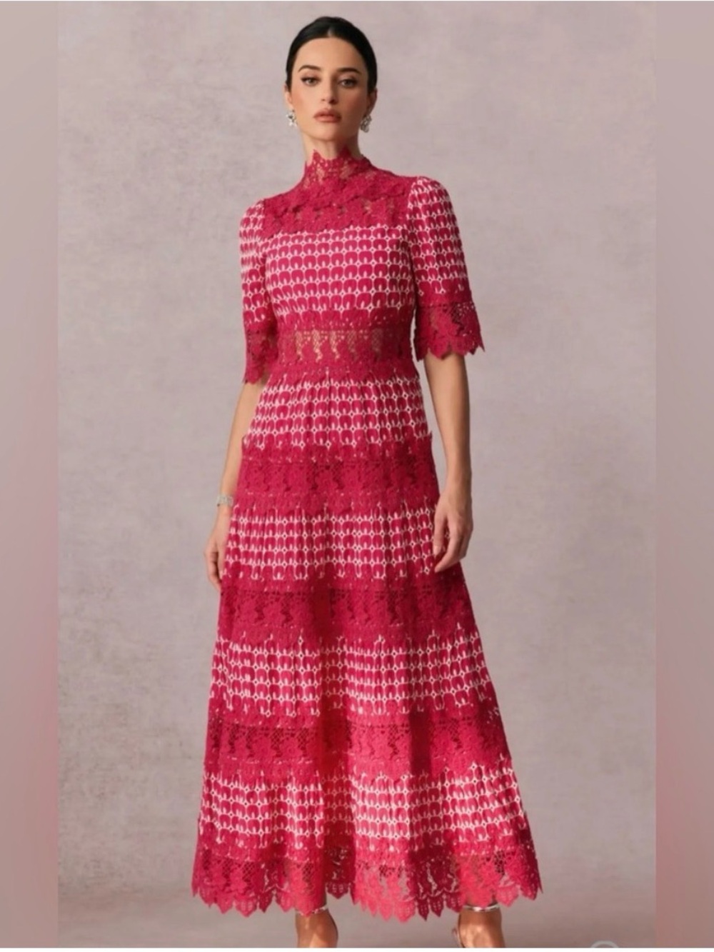 Sabrina Embroidered Red Lace
Short Sleeve Midi Dress NWT
size XL